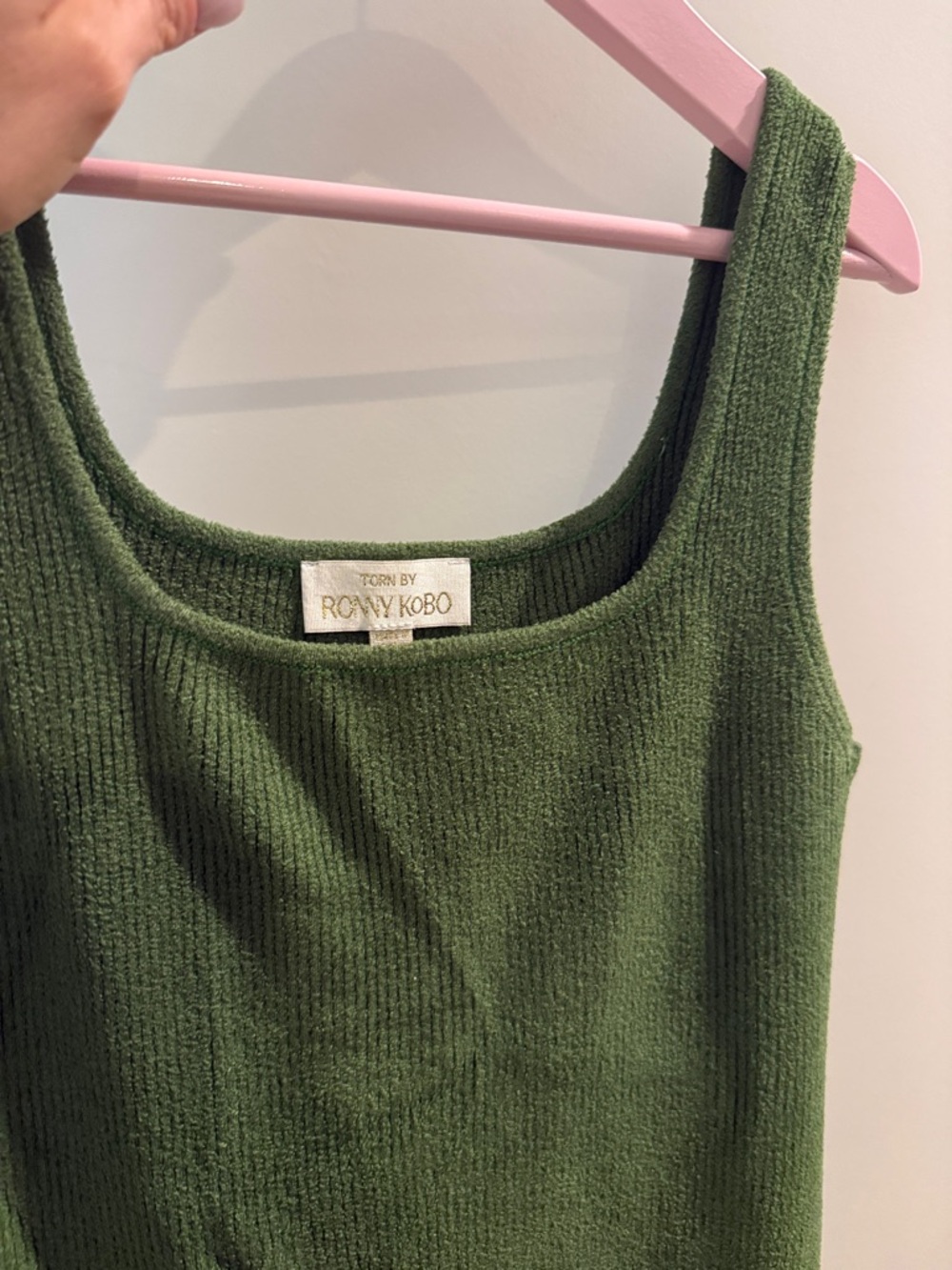 Torn by Ronny Kobo grass/Moss Green Ribbed Square Neck Tank Dress
